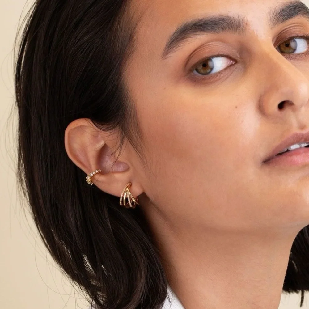 Olive & Piper Benji Silver Huggie Hoop Earrings Rhinestone